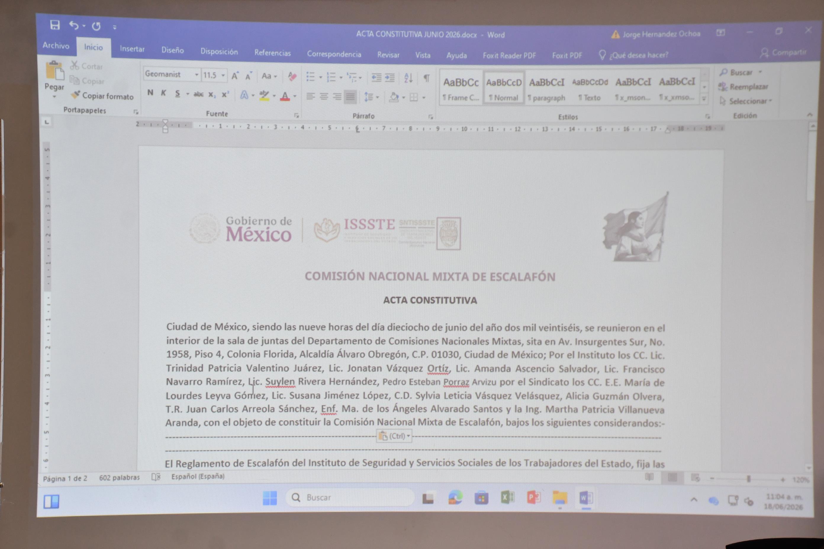 Instalación de la Comisión Nacional Mixta de Escalafón 